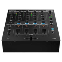 Angled bottom view of Reloop RMX-44 BT 4-Channel Bluetooth DJ Club Mixer on white background