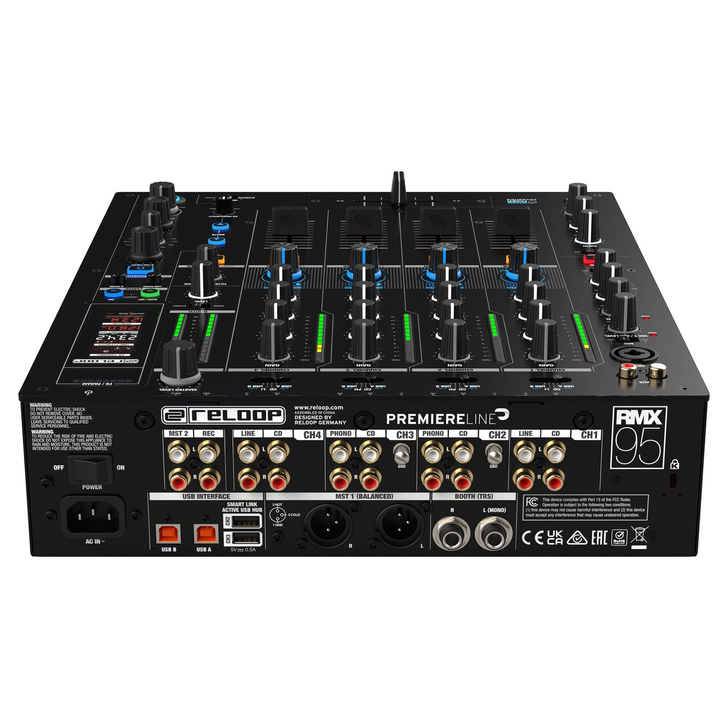 Top ports view of Reloop RMX-95 Digital Club Mixer on white background