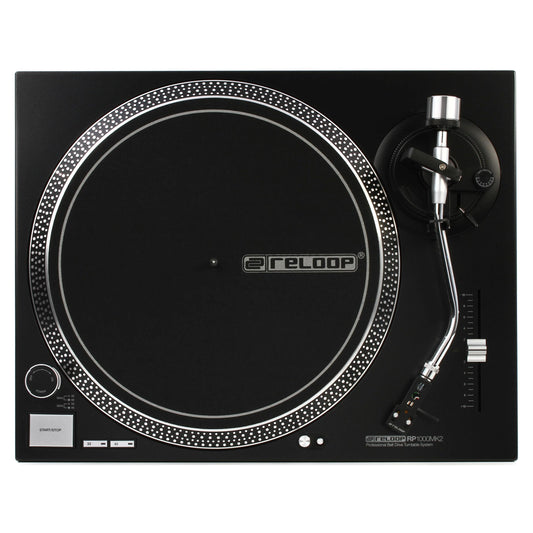 Top view of Reloop RP-1000 MK2 Belt-Drive Turntable System on white background