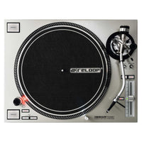 Front view of Reloop RP-7000 MK2 Professional Upper Torque Turntable System Silver on white background