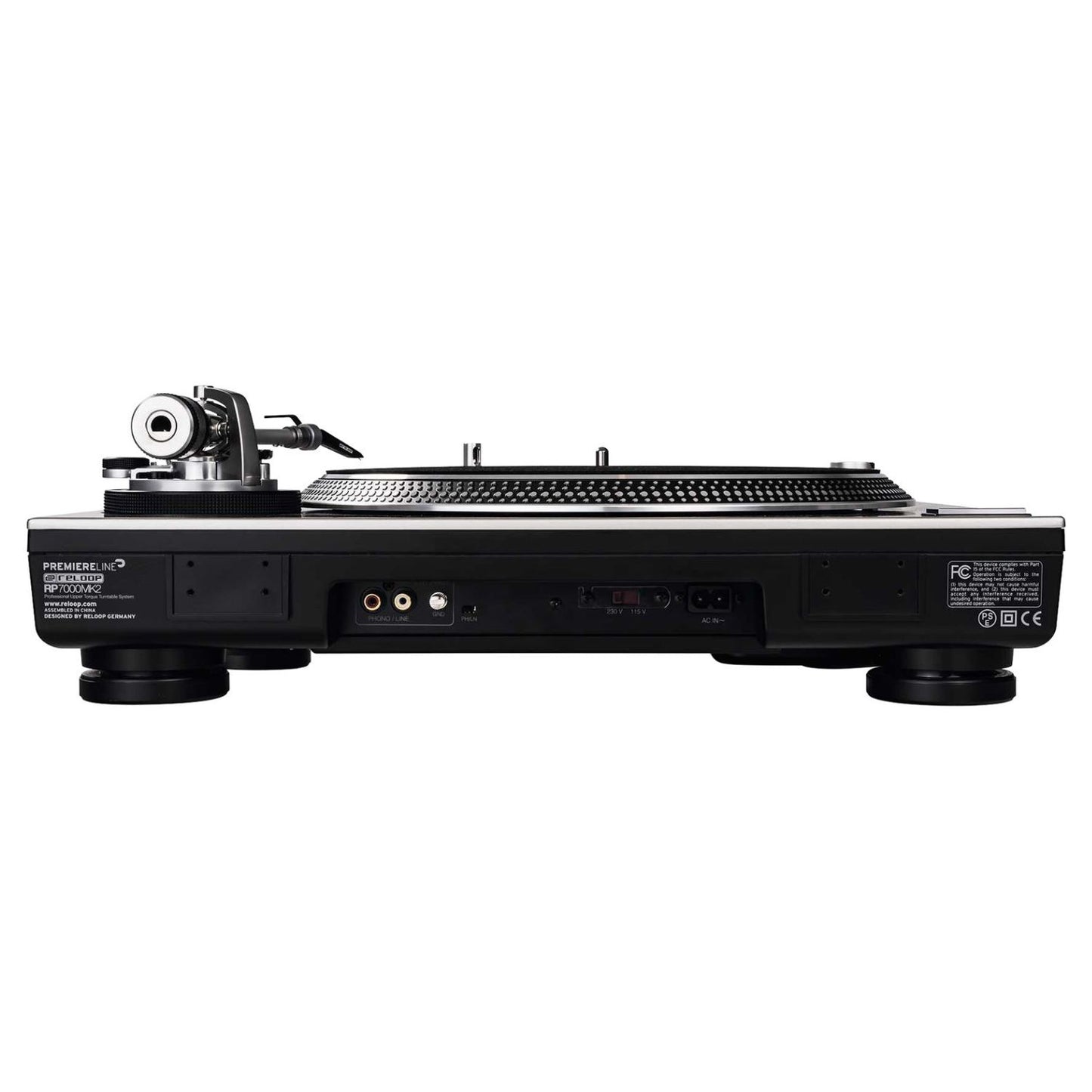 Top ports view of Reloop RP-7000 MK2 Professional Upper Torque Turntable System Silver on white background