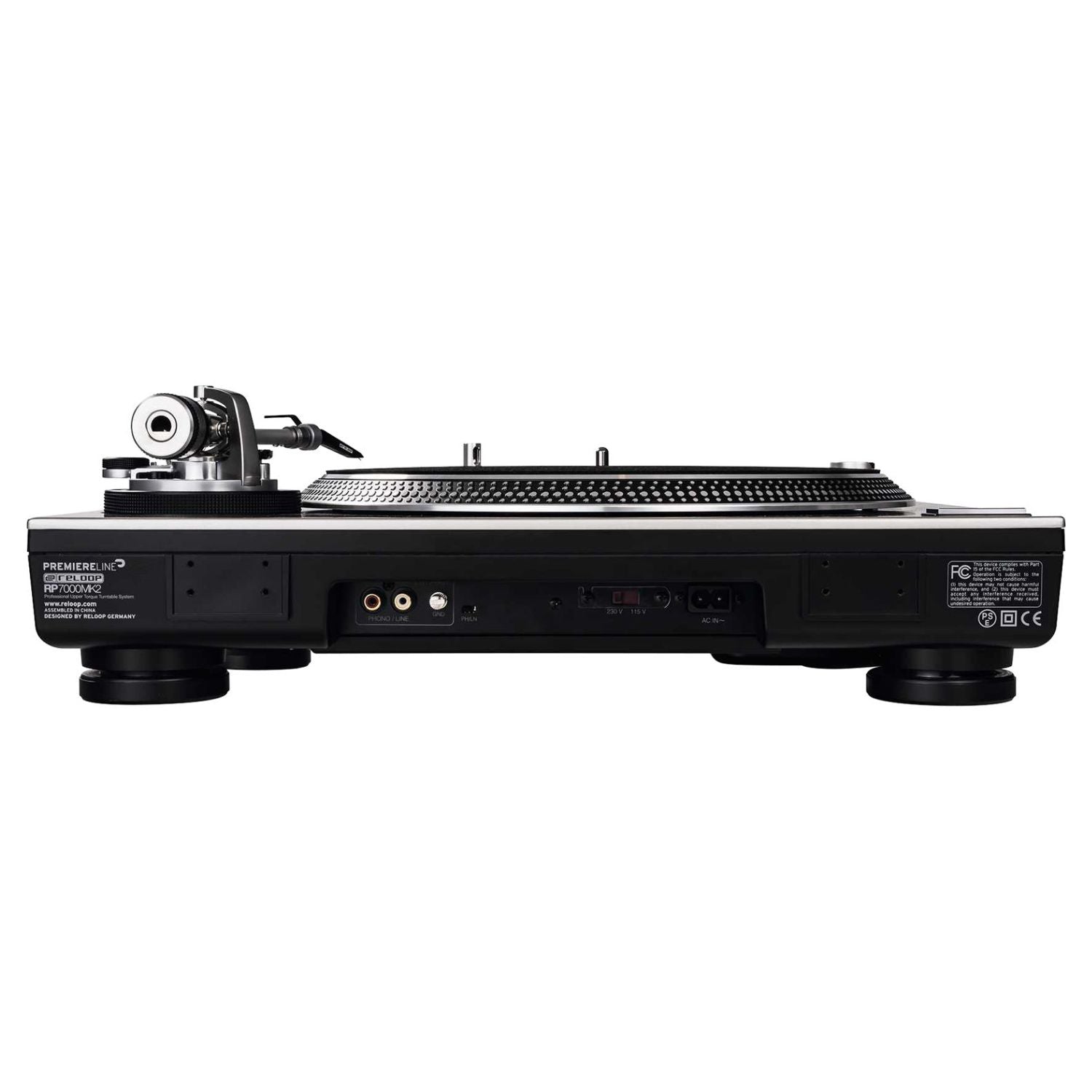 Top ports view of Reloop RP-7000 MK2 Professional Upper Torque Turntable System Silver on white background