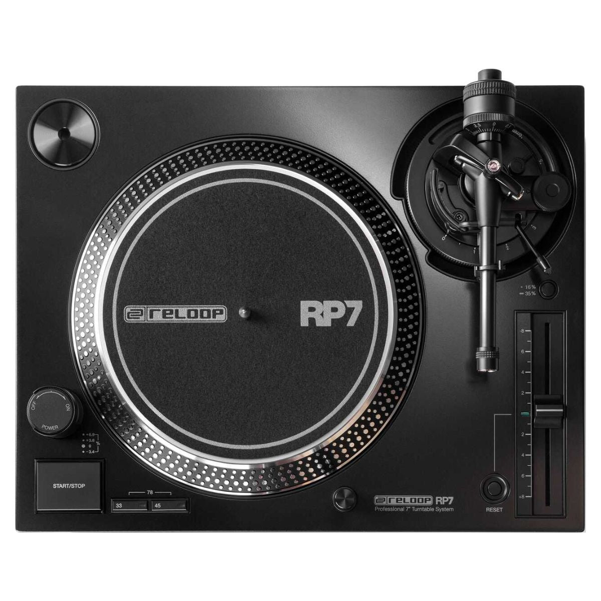 Front view of Reloop RP-7 Professional 7" Turntable System on white background