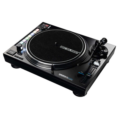 Angled view of Reloop RP-8000 MK2 Upper Torque Hybrid Turntable Instrument on white background