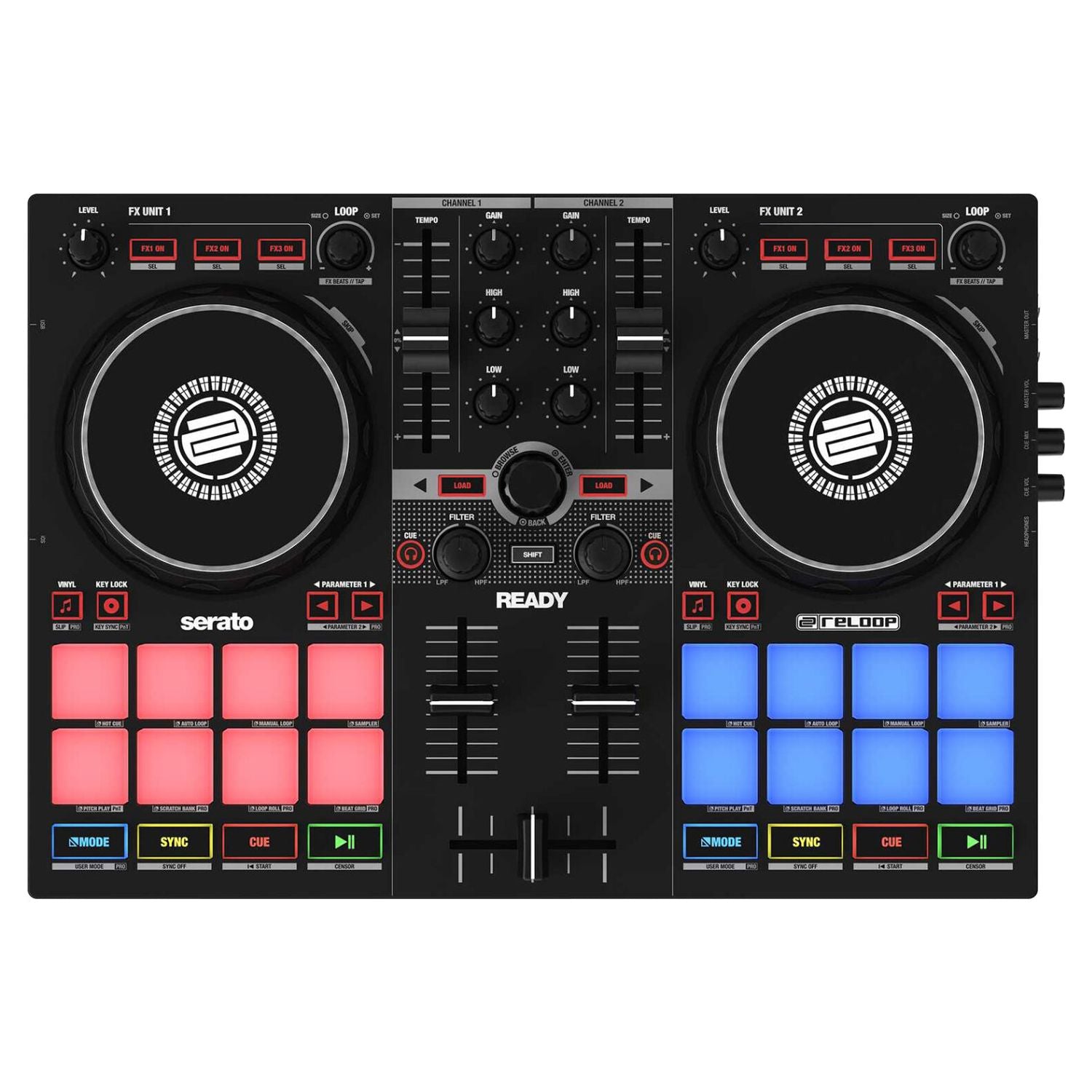 Front view of Reloop Ready Portable Performance Controller for Serato on white background