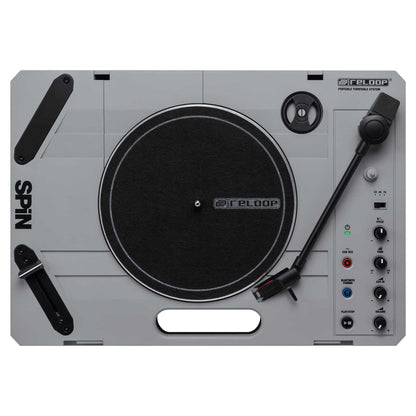 Front view of Reloop SPiN Portable Turntable System on white background
