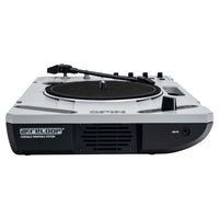Left side port view of Reloop SPiN Portable Turntable System on white background