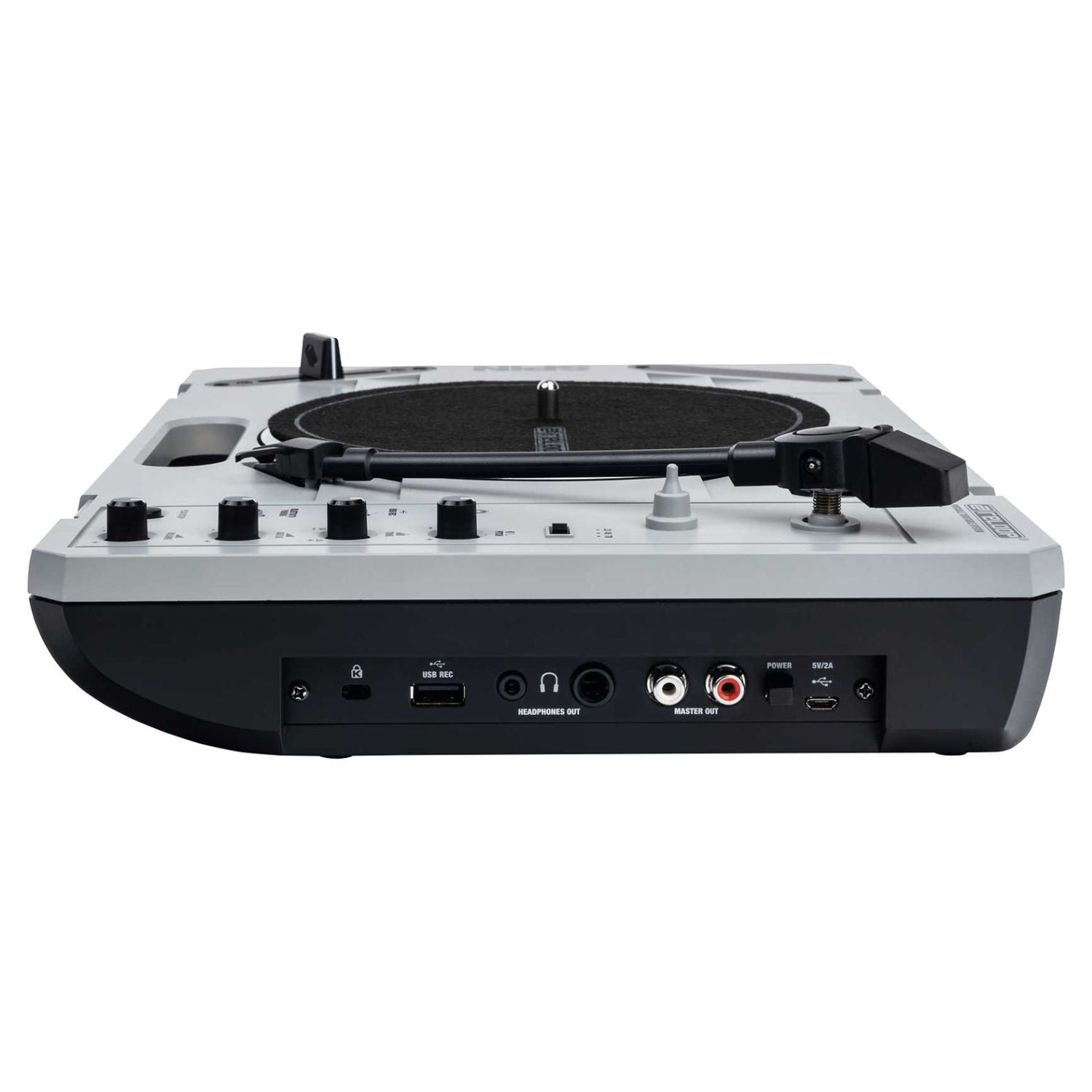 Right side ports view of Reloop SPiN Portable Turntable System on white background