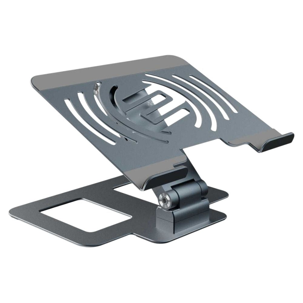 Angled front view of Reloop Stand Hub Pro 10-in-1 Multimedia USB-C Docking Stand on white background
