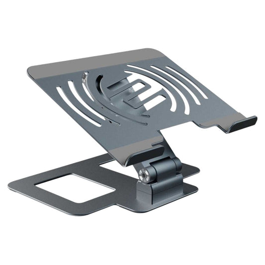 Angled front view of Reloop Stand Hub Pro 10-in-1 Multimedia USB-C Docking Stand on white background