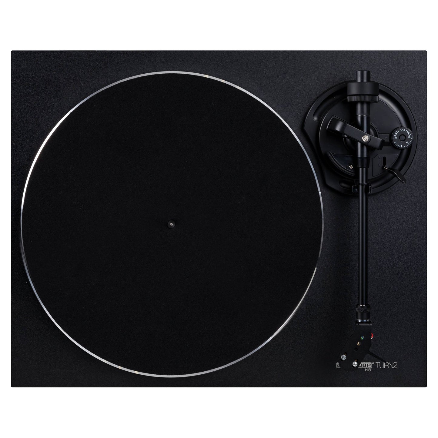 Front view of Reloop TURN2 Belt-Driven Hi-Fi Turntable on white background