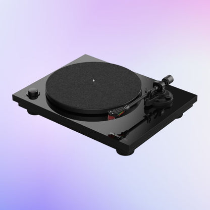 Angled view of Reloop TURN 3 MK2 Premium Hi-Fi Turntable on purple background