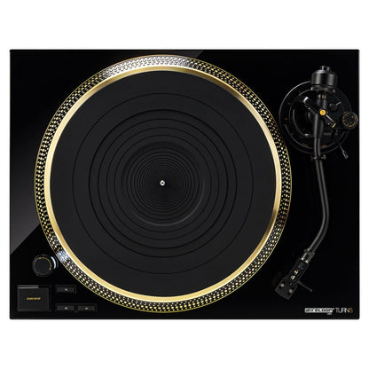 Front view of Reloop TURN5 Direct Drive HiFi Turntable on white background