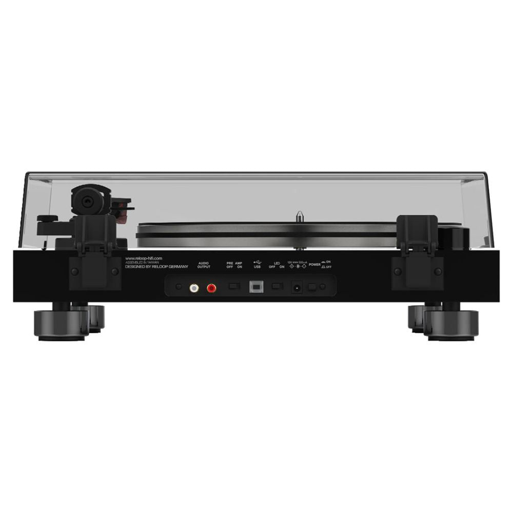 Rear ports view of Reloop Turn 7 Premium Belt Drive USB Turntable System on white background