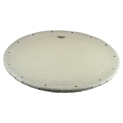 Angled view of Remo Taiko Drumhead Nagado Daiko Nuskyn 24“ Outer, 20” Crown, Light on white background