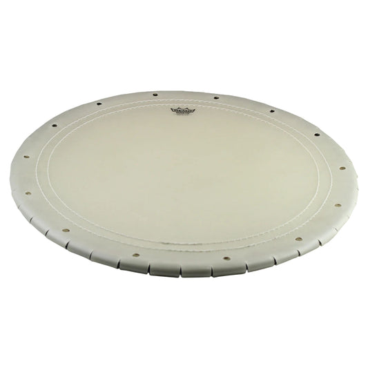 Angled view of Remo Taiko Drumhead Nagado Daiko Nuskyn 24“ Outer, 20” Crown, Light on white background