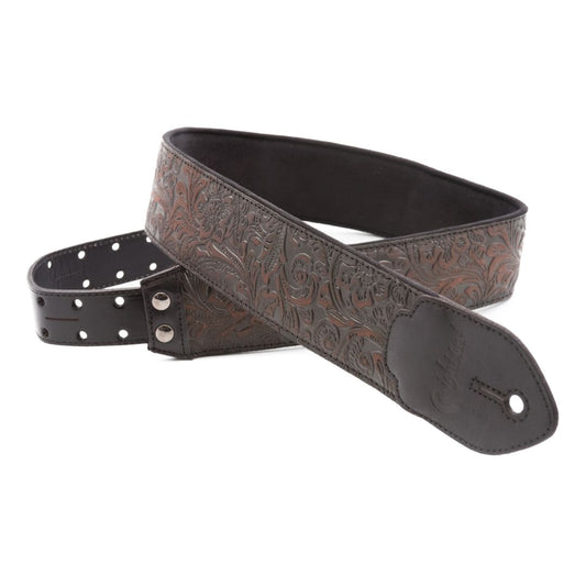 Slightly extended view of RightOn Blackguard Guitar Strap Black on white background