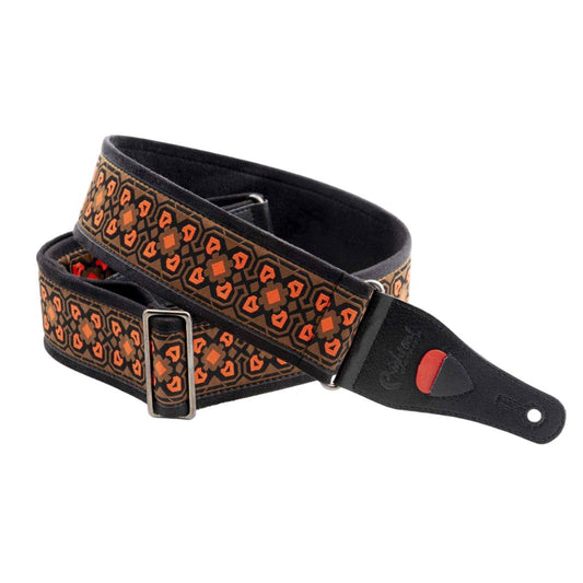 Curled view of RightOn Glastonbury II Guitar Strap on white background