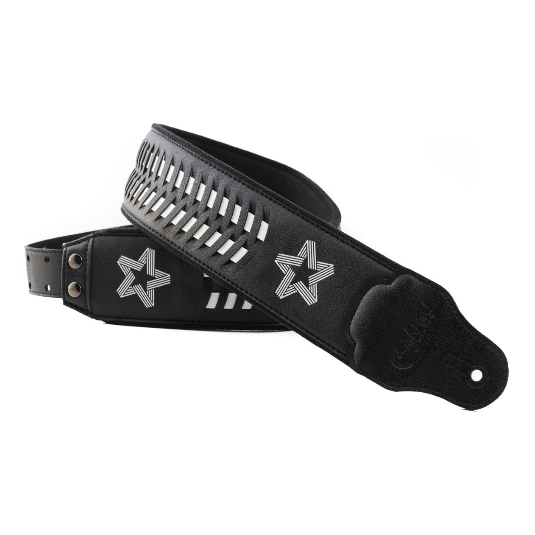 Curled view of RightOn Paul Turner Signature Bass Strap (Black) on white background