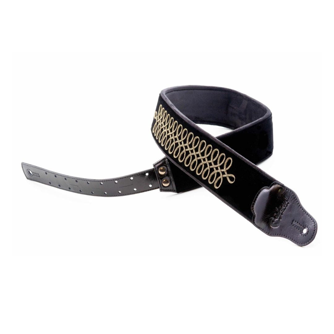 Curled view of RightOn Sgt. Peppers Guitar Strap on white background