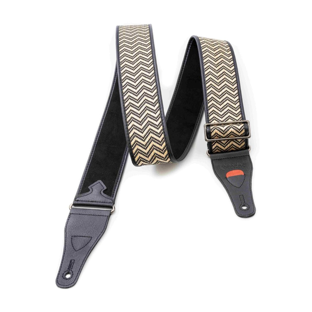 Slightly extended view of RightOn Victoria Guitar Strap on white background