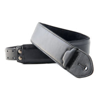 Curled view of RightOn Vintage Guitar Strap Black on white background