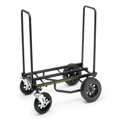 Black dolly with multiple wheels on a white background