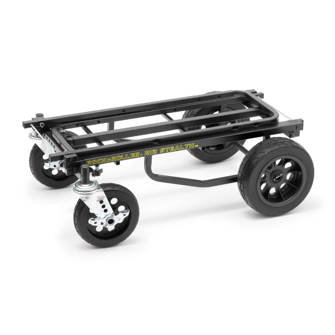 Black metal cart with wheels on a white background