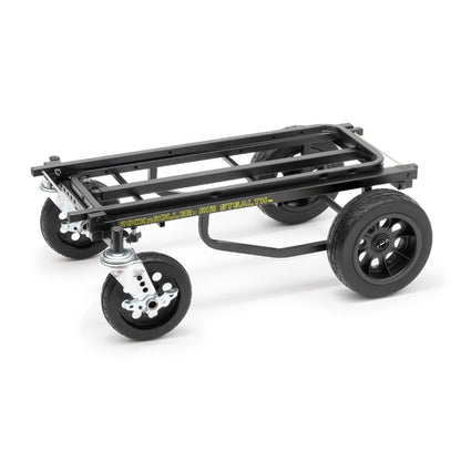 Black metal cart with wheels on a white background