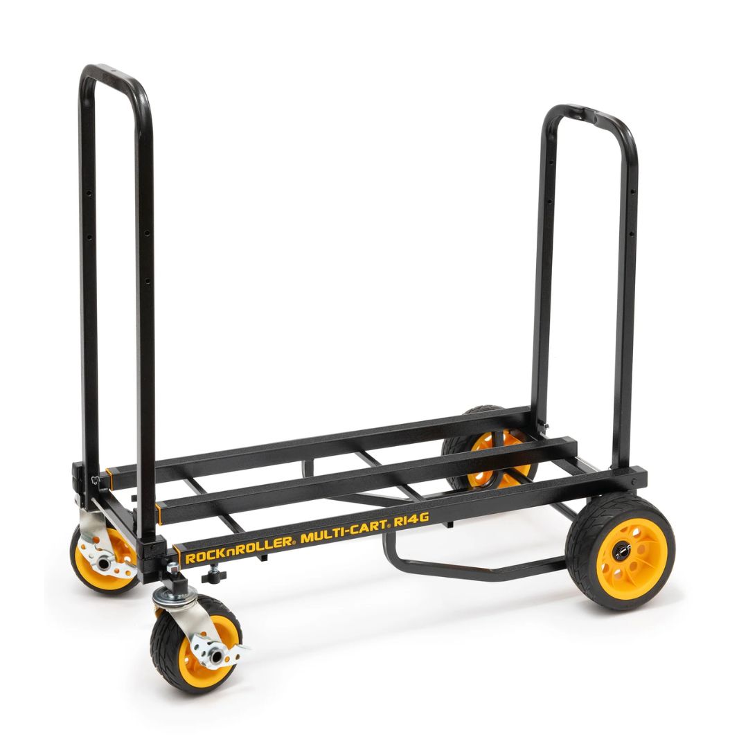 Black multi-cart with yellow wheels on a white background
