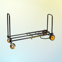 Black rolling cart with wheels on a gradient background