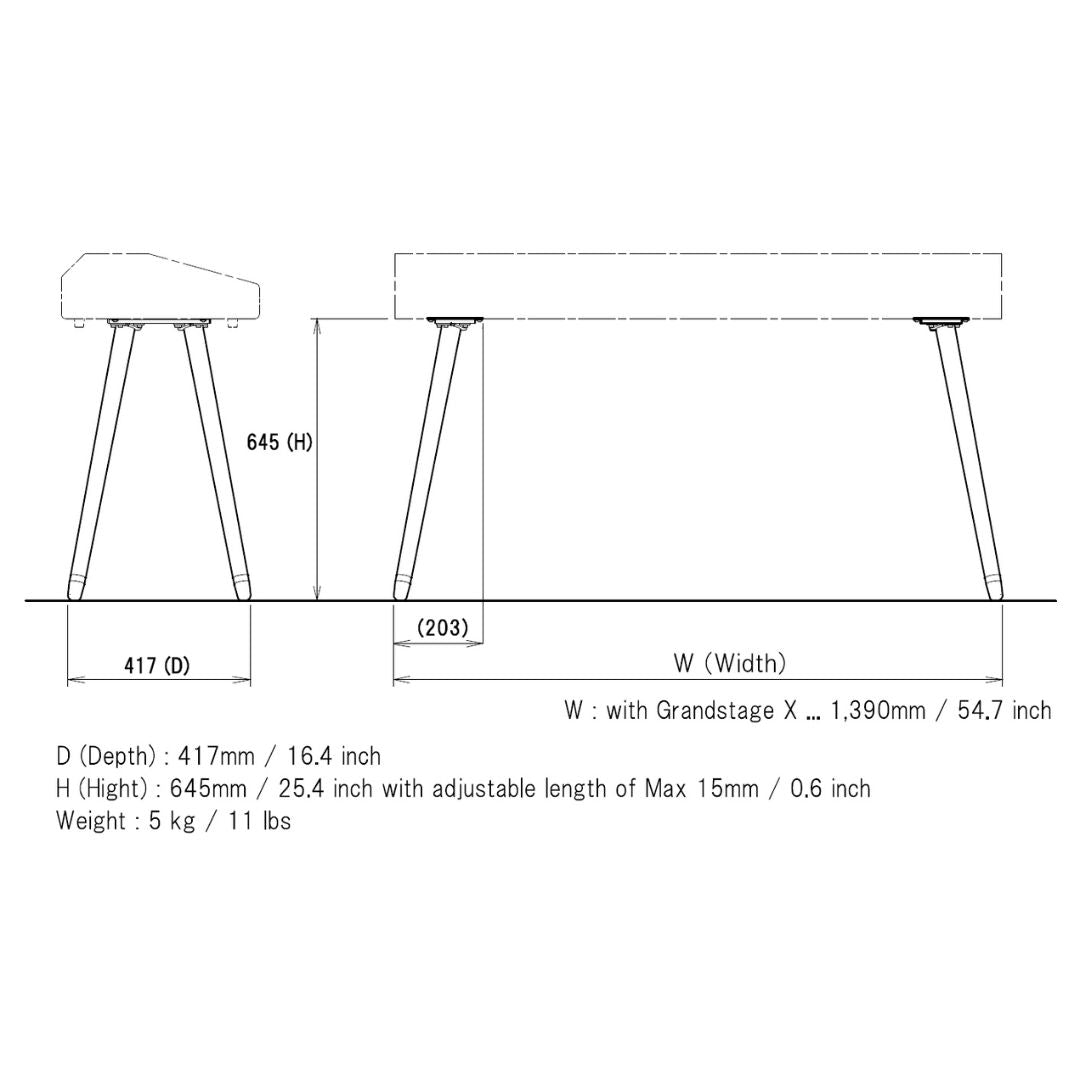 Dimensions of SEQUENZ ST-WGS Keyboard Stand with respective measurements