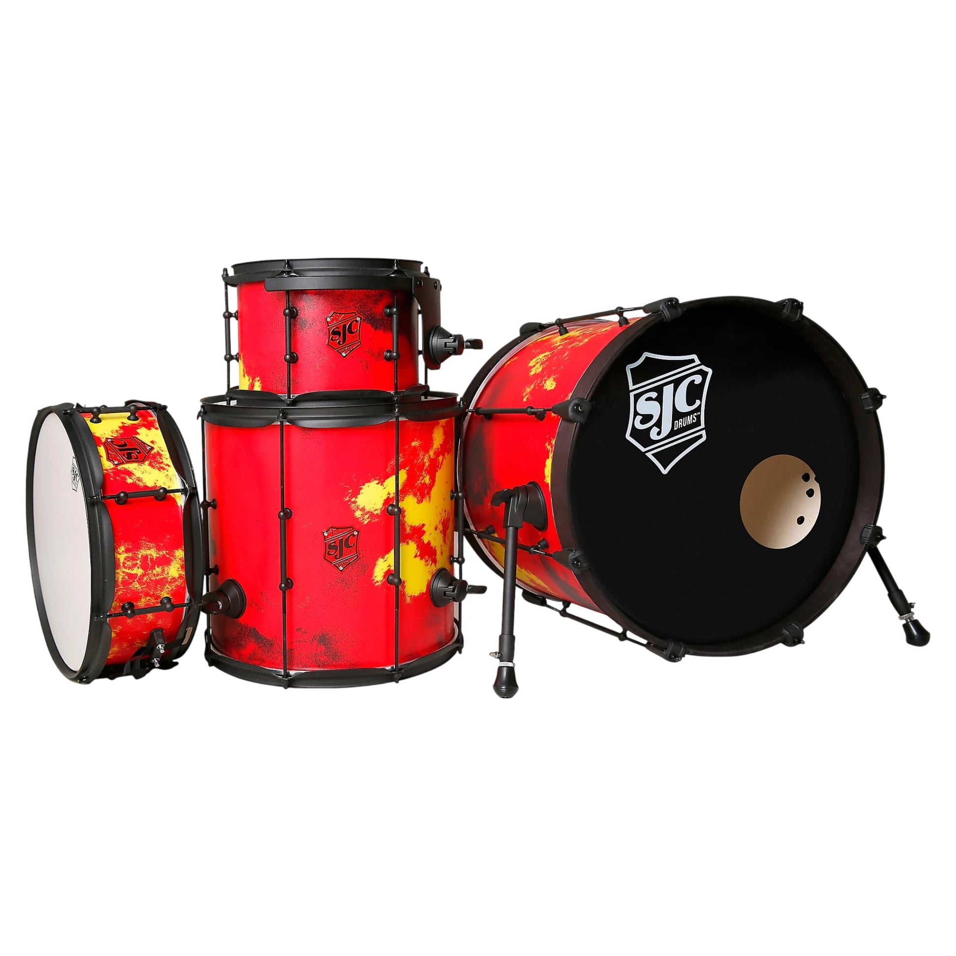 Inclusions of SJC Drums Josh Dun The Ned Kit 4-Piece Kit on white background