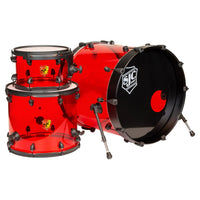 Inclusions of SJC Drums Josh Dun Torch 3-Piece Kit Red on white background