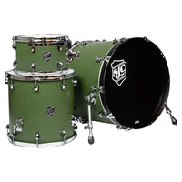 Inclusions of SJC Drums Navigator Series 3-Piece Kit Deep Olive Green on white background