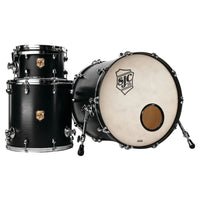 Inclusions of SJC Drums Tour Series 3-Piece Kit Matte Black on white background