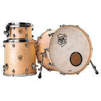 Inclusions of SJC Drums Tour Series 3-Piece Kit Natural Satin on white background