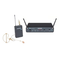Samson wireless microphone system with receiver and bodypack transmitter on a white background