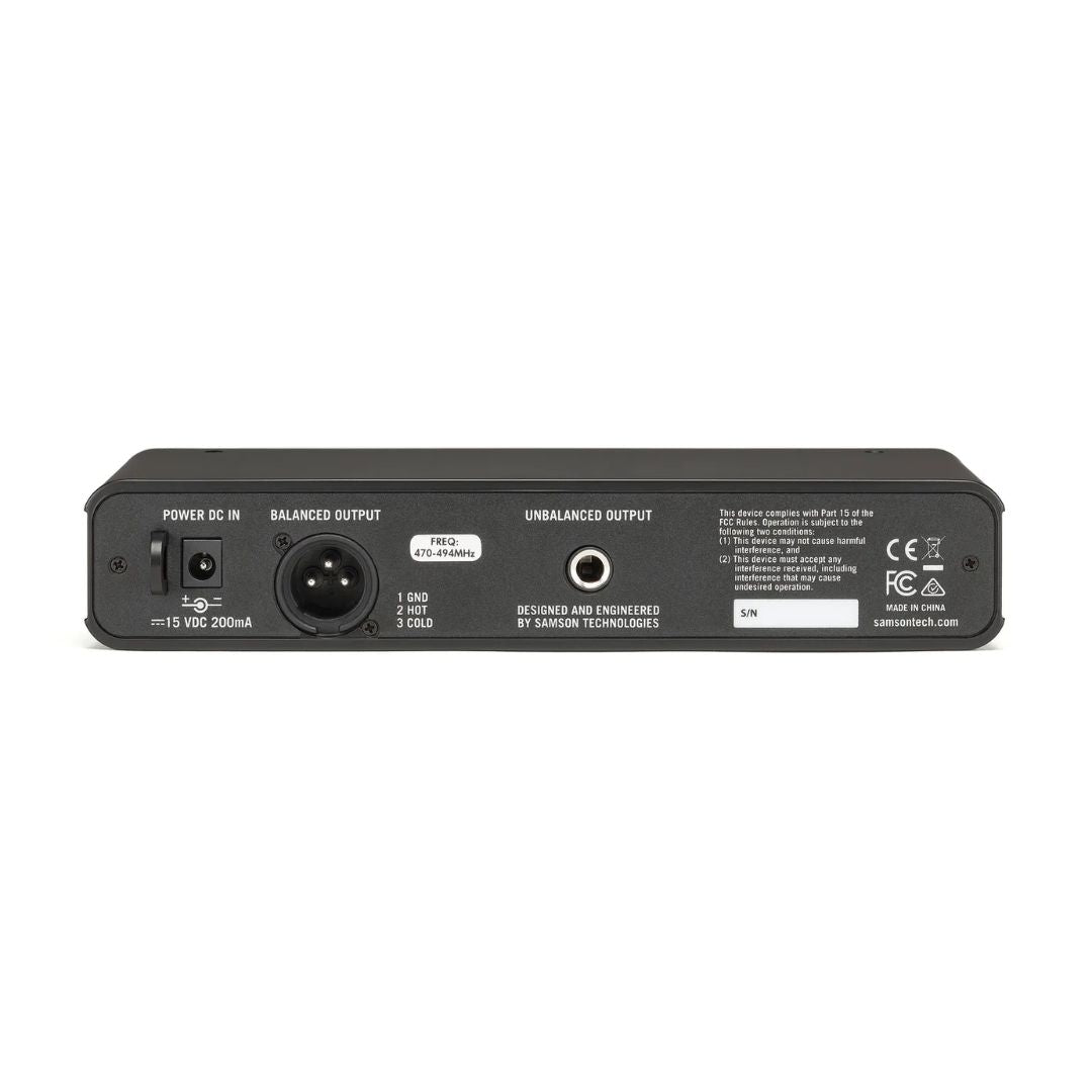 Back panel of an audio interface with connectors and labels on a white background