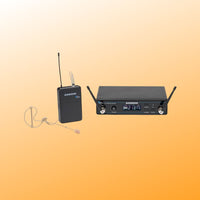 Wireless microphone system with receiver and transmitter on a gradient background