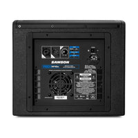 Back view of a Samson audio equipment box on a white background