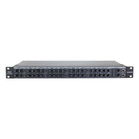 Audio rack mount processor with multiple inputs and outputs on a white background
