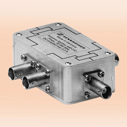 Angled view of Sennheiser ASP 212 2-Way Passive Antenna Splitter on orange background