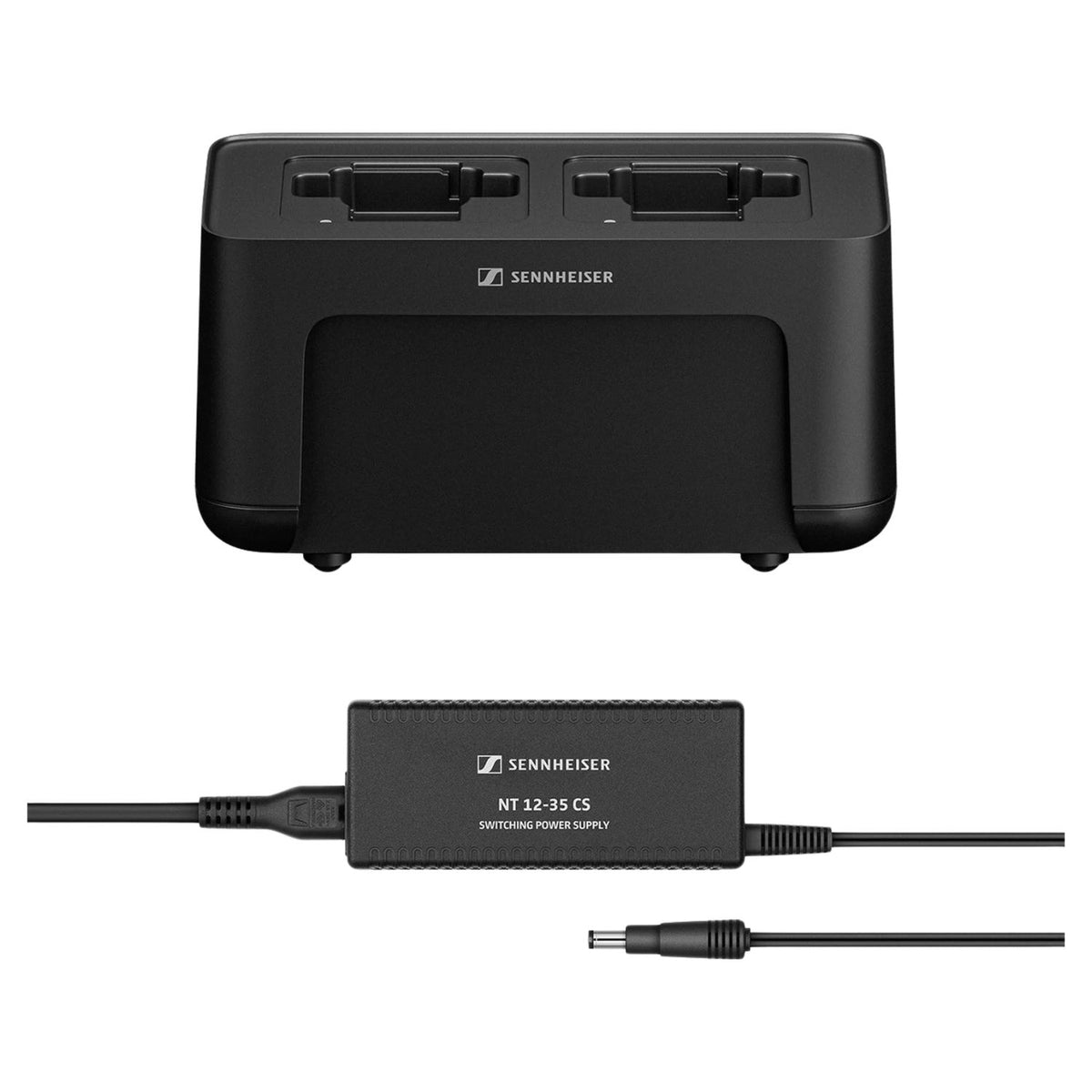 Inclusions of Sennheiser CHG 70N-C + PSU Kit on white background