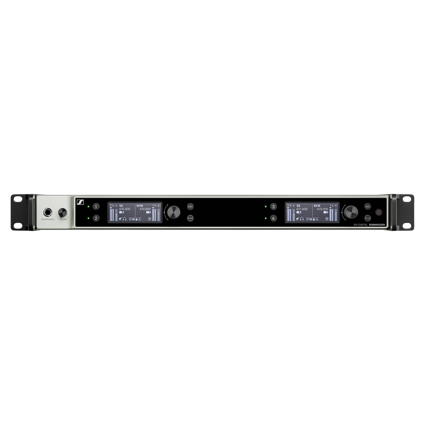 Front view of Sennheiser EW-DX EM 4 DANTE (R1-9) Wireless Receiver on white background