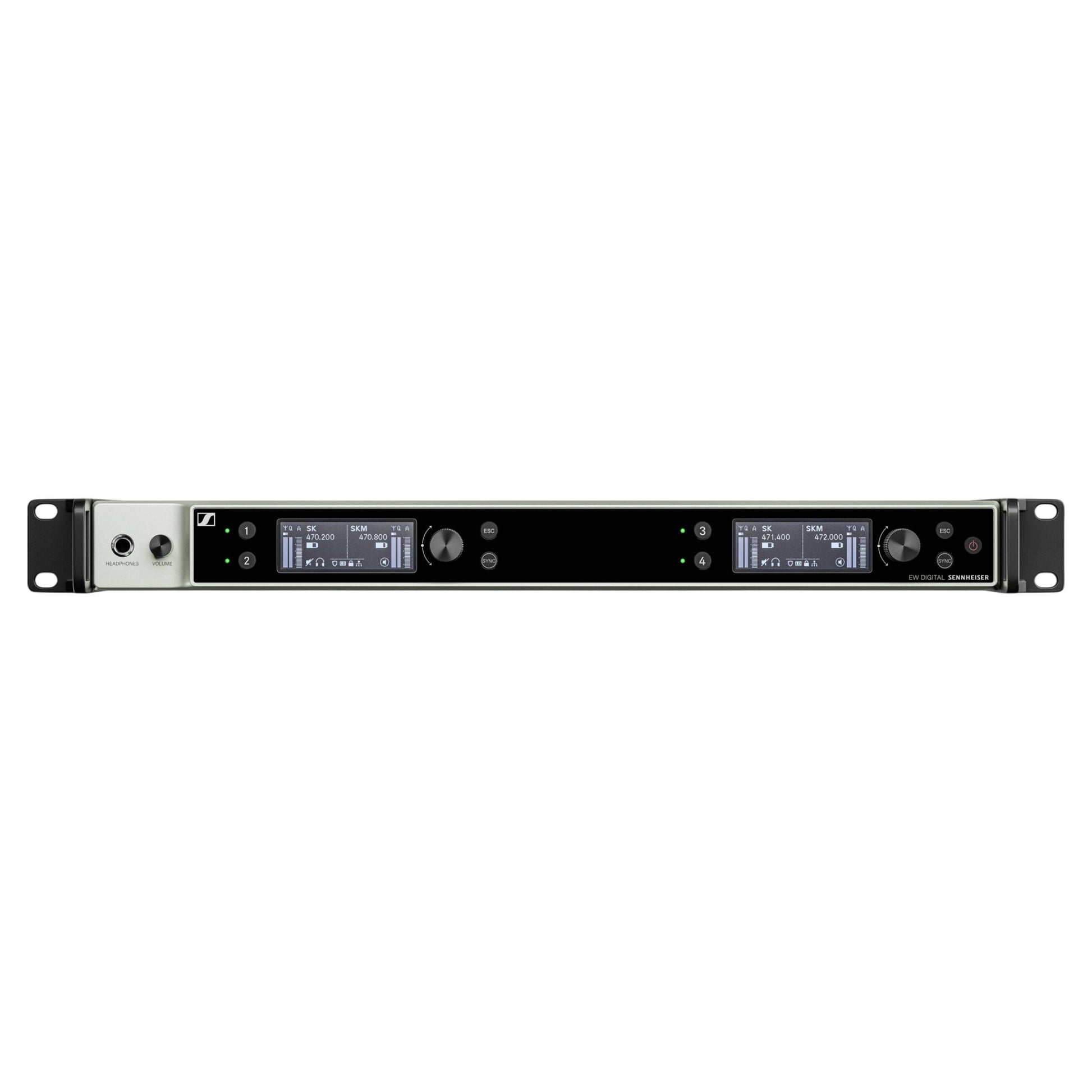 Front view of Sennheiser EW-DX EM 4 DANTE (R1-9) Wireless Receiver on white background