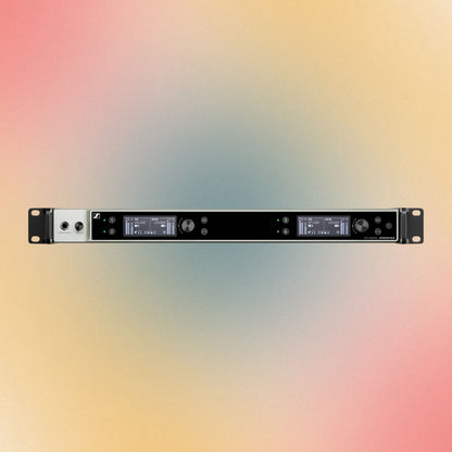 Front view of Sennheiser EW-DX EM 4 DANTE (R1-9) Wireless Receiver on multicolored background
