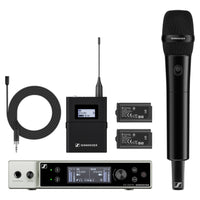 Inclusions of Sennheiser EW-DX MKE 2 / 835-S Set Wireless Microphone System on white background