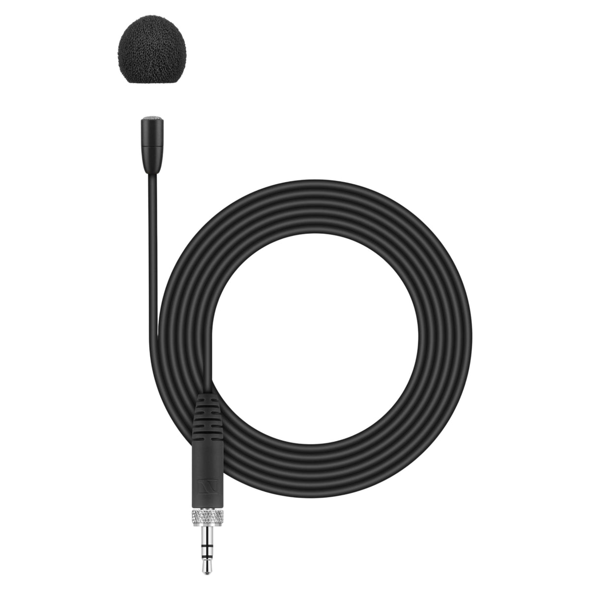 Coiled view of Sennheiser MKE Essential Omnidirectional Microphone on white background