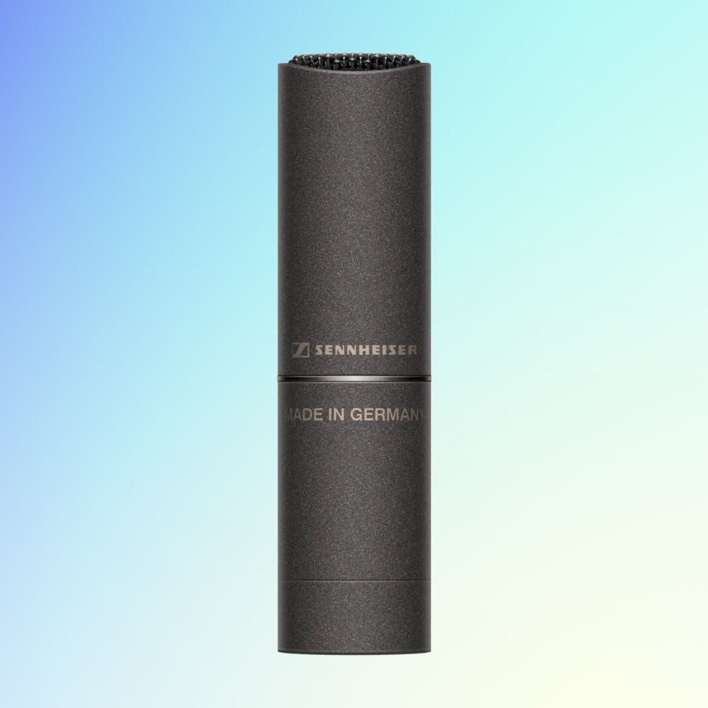 Front view of Sennheiser MKH 8020 Microphone on blue background